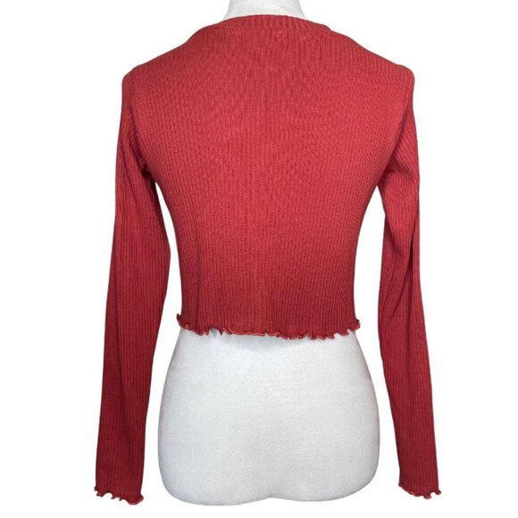 Altar'd State Womens Ribbed Knit Button-Up Long Sleeve Crop Top Size Small - Picture 2 of 7